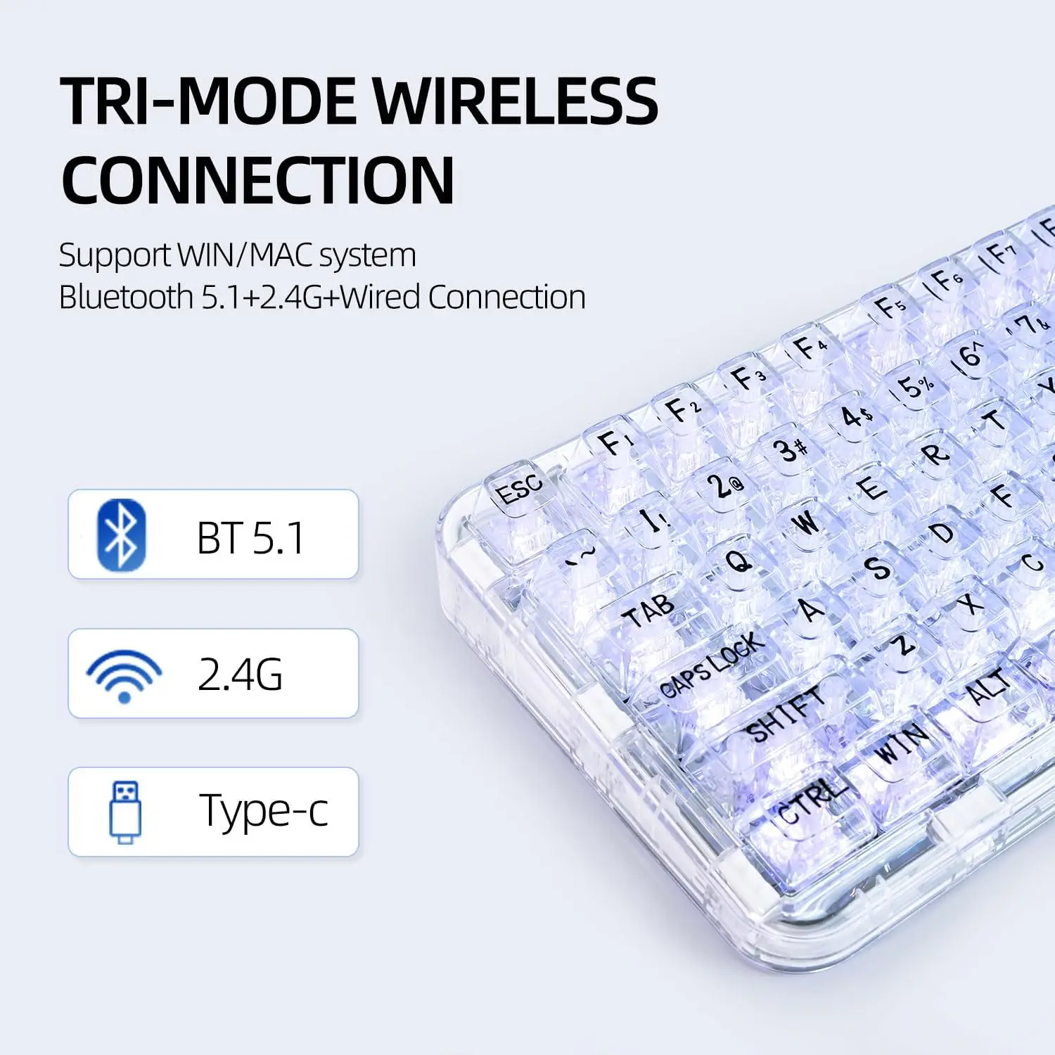 Imagem -02 - Teclado Mecânico Swappable Display Led Rgb Transparente bt 5.1 2.4g Usb-c Junta sem Fio Coolkiller-ck98