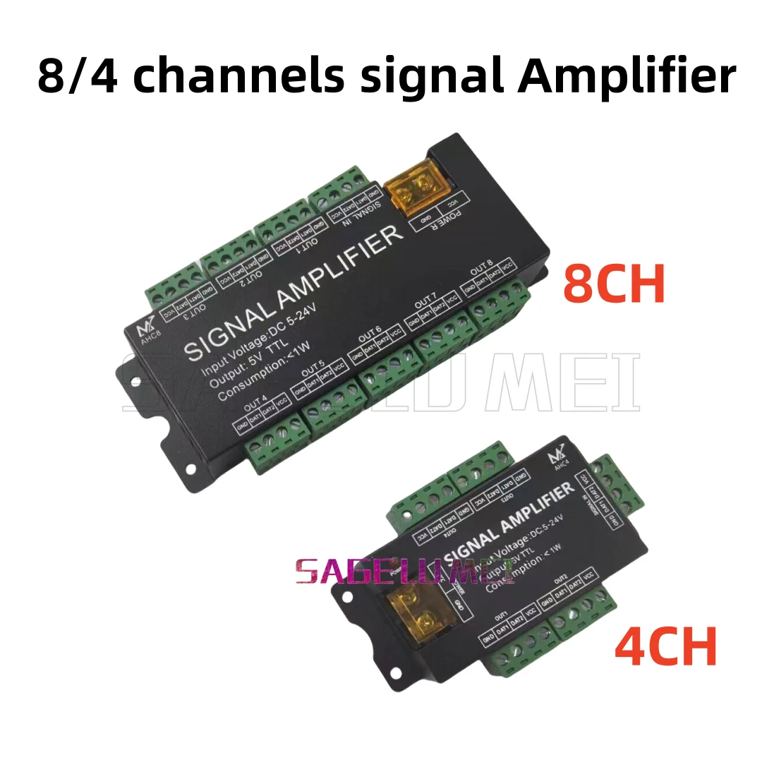 New WS2812B 4CH 8CH Signal LED Strip Amplifier SPI TTL Signal Output for WS2811 WS2815 WS2813 Sk6812 Pixels LED Lights DC5V-24V