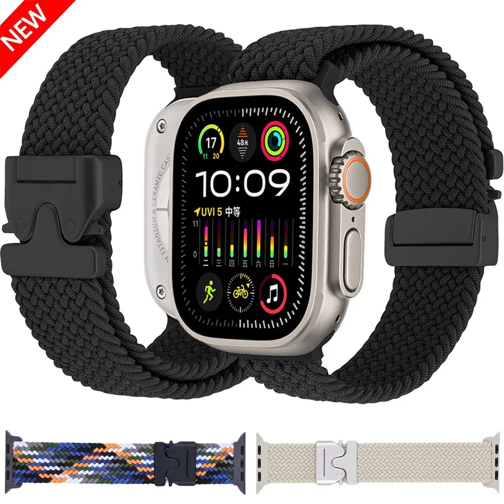 

Плетеный ремешок с парашютом для Apple Watch Ultra 2 49 мм серии 10, 46 мм, 42 мм, 9 8 7 45 мм, 41 мм, нейлоновые ремешки iWatch 6 5 4 SE 3 44 мм 40 мм
