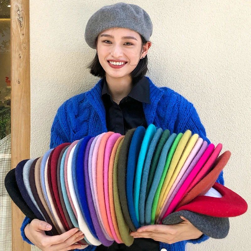 Winter Autumn Wool Thick Berets Artist French Retro Plain Solid Color Women Painter Hat Girls Female Warm Walking Outdoors Caps