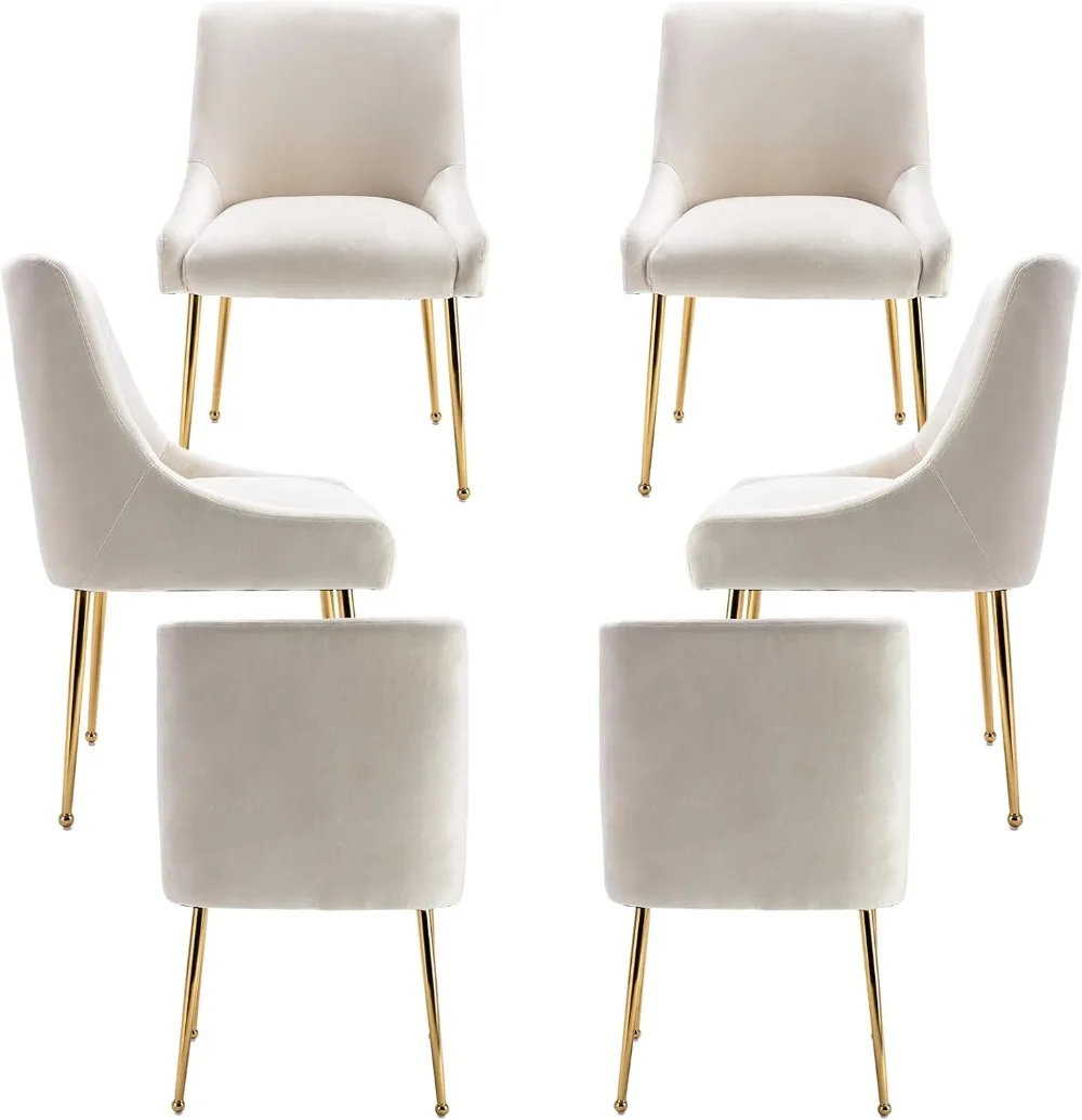 Velvet Dining Chairs Set of 6, Modern Accent Kitchen Chairs with Gold Legs Upholstered Guest Chairs for Living Room/Kitchen