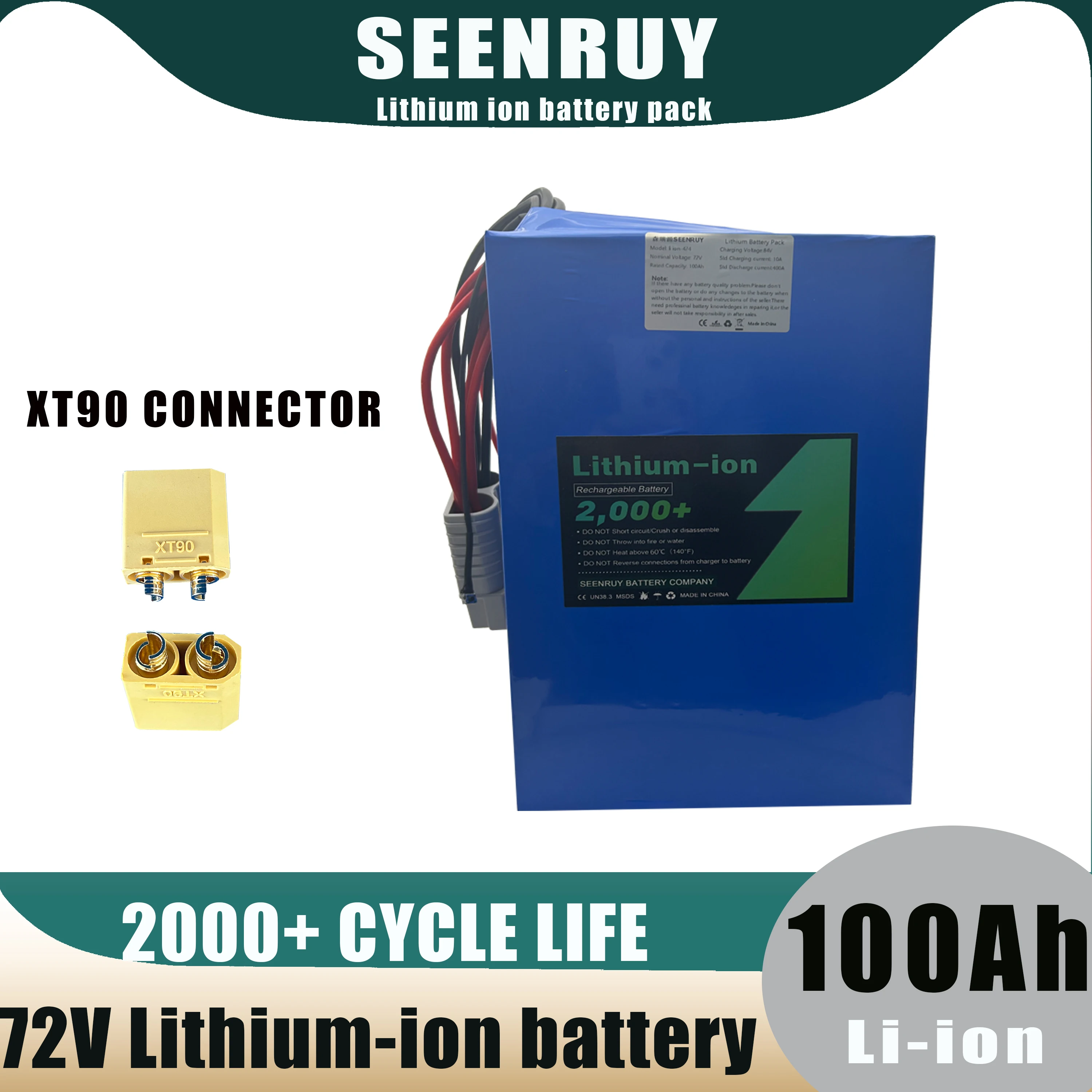 72v 100ah Lithium-Ion Battery Pack BMS 220A with XT90 Connector OEM Rechargeable Lithium Battery