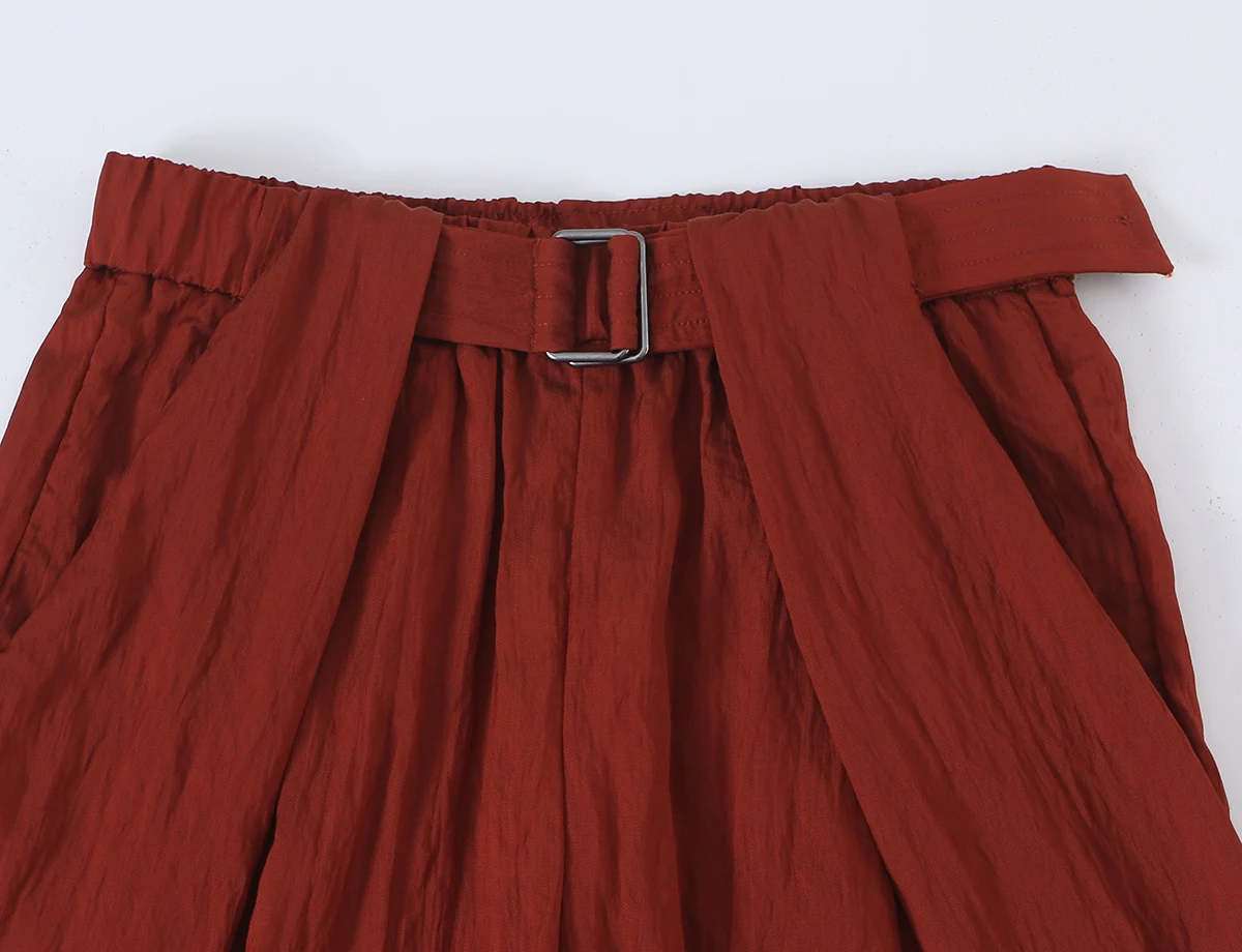 BSAY Vintage Einfarbiges Damen-Zweiteiler-Set Asymmetrische Knopfjacke mit Stehkragen und Kordelzug, Hochtaillierte Hose mit Gürtel und weitem Bein – Detail 18
