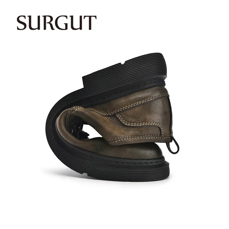 SURGUT-zapatos planos de trabajo de cuero genuino para hombre, calzado informal de alta calidad, suave y cómodo para el día a día, novedad