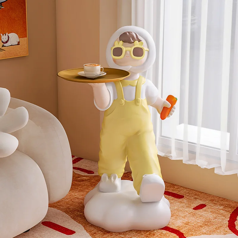 Creamy Rabbit Girl Floor Ornament Creative Cream Wind TV Cabinet Next to Sofa Living Room Tray Home Decoration