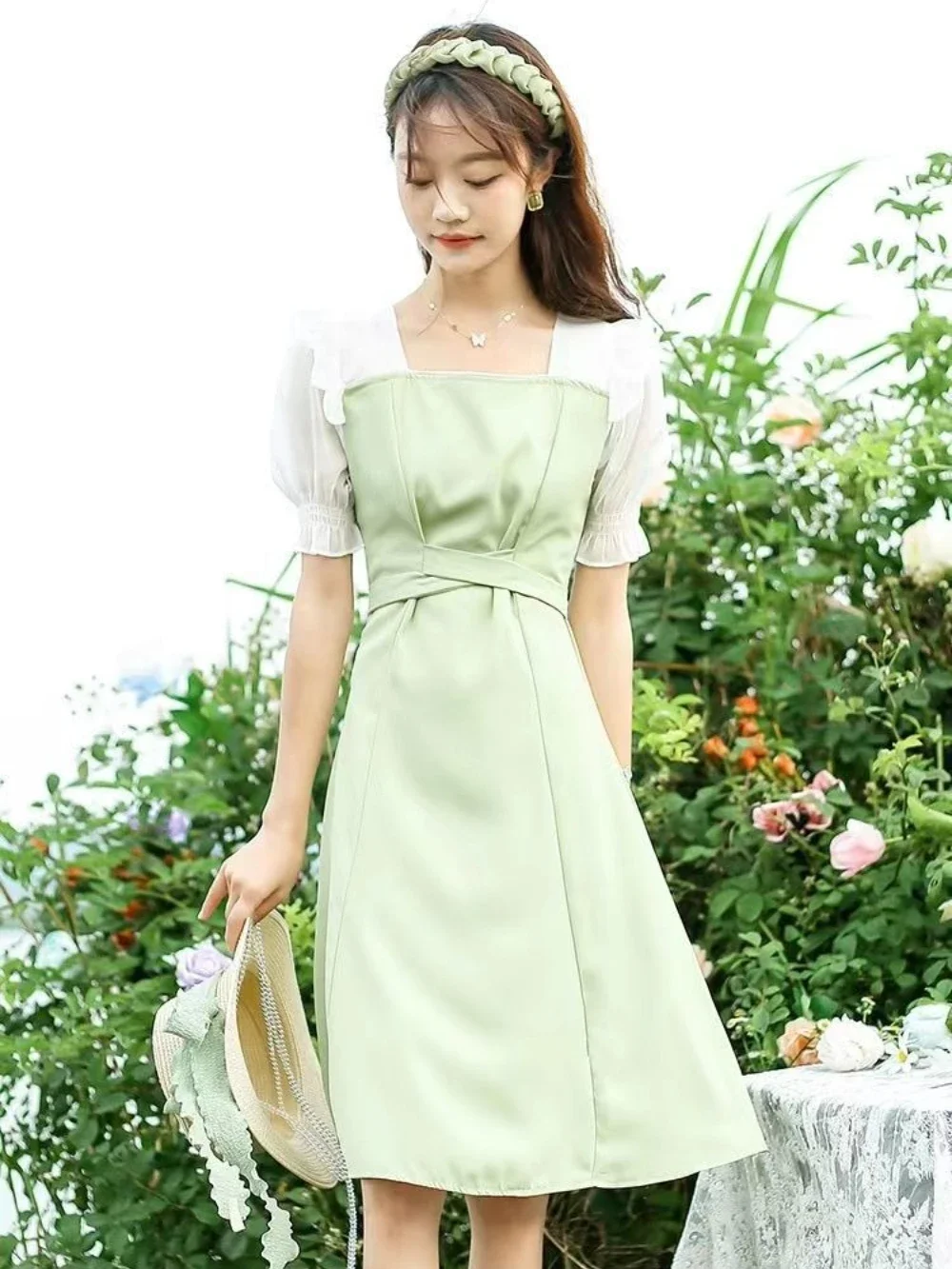 Satin Midi Women's Dresses Short Sleeve Silk Chiffon Bandage Female Dress New in On Sale Clearance A Line Korean Fashion Hot Y2k