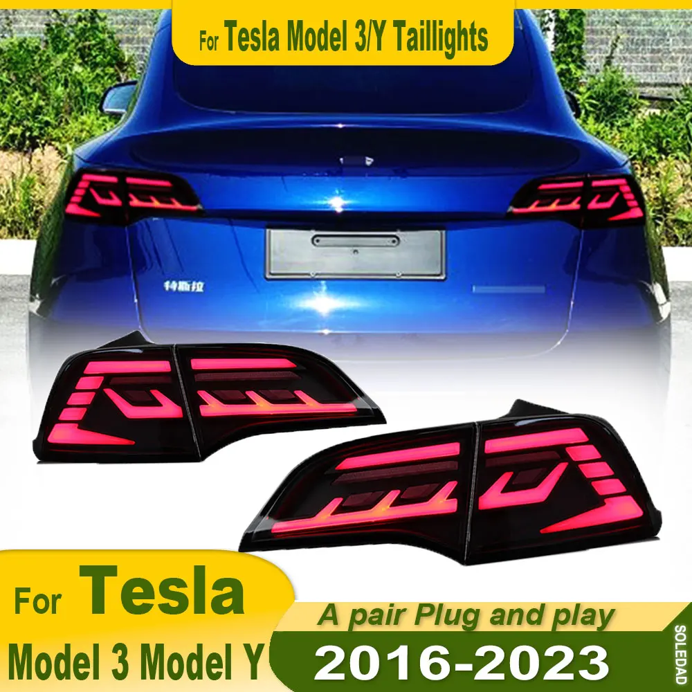 Suitable for Tesla Model 3 tail light assembly Model Y modified LED Magic star running light flow turn signal 2016-2023 2pcs