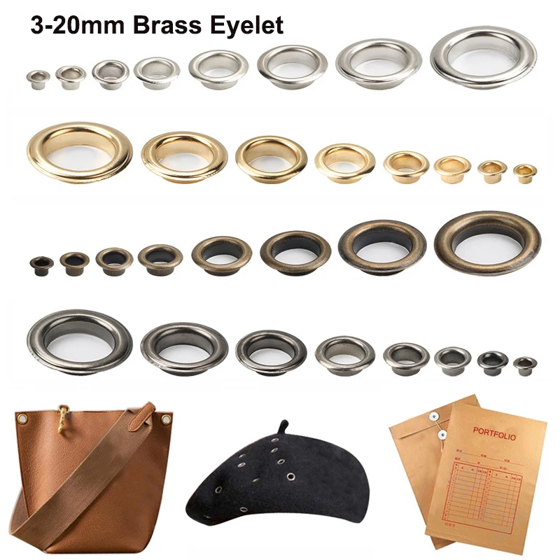 100sets Silver 3mm-20mm Brass Eyelet Grommet with Washer Leather Round Eye Rings For Diy Shoes Bag Belt Hat Curtain Scrapbooking