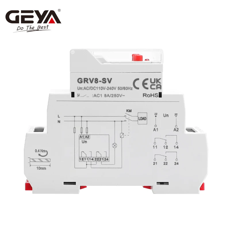 Geya-単相LCDデジタルディスプレイ電圧リレー,過電圧保護リレー,GRV8-SV,8a,2spdt,ac,dc110v〜240v