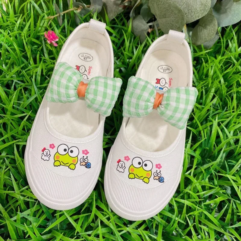 Sanrios Printed Cute Girls\' Bowknot Canvas Shoe Anime My Melody Purin Dog Kawaii Spring Summer Comfortable Cloth Shoes Kids Gift