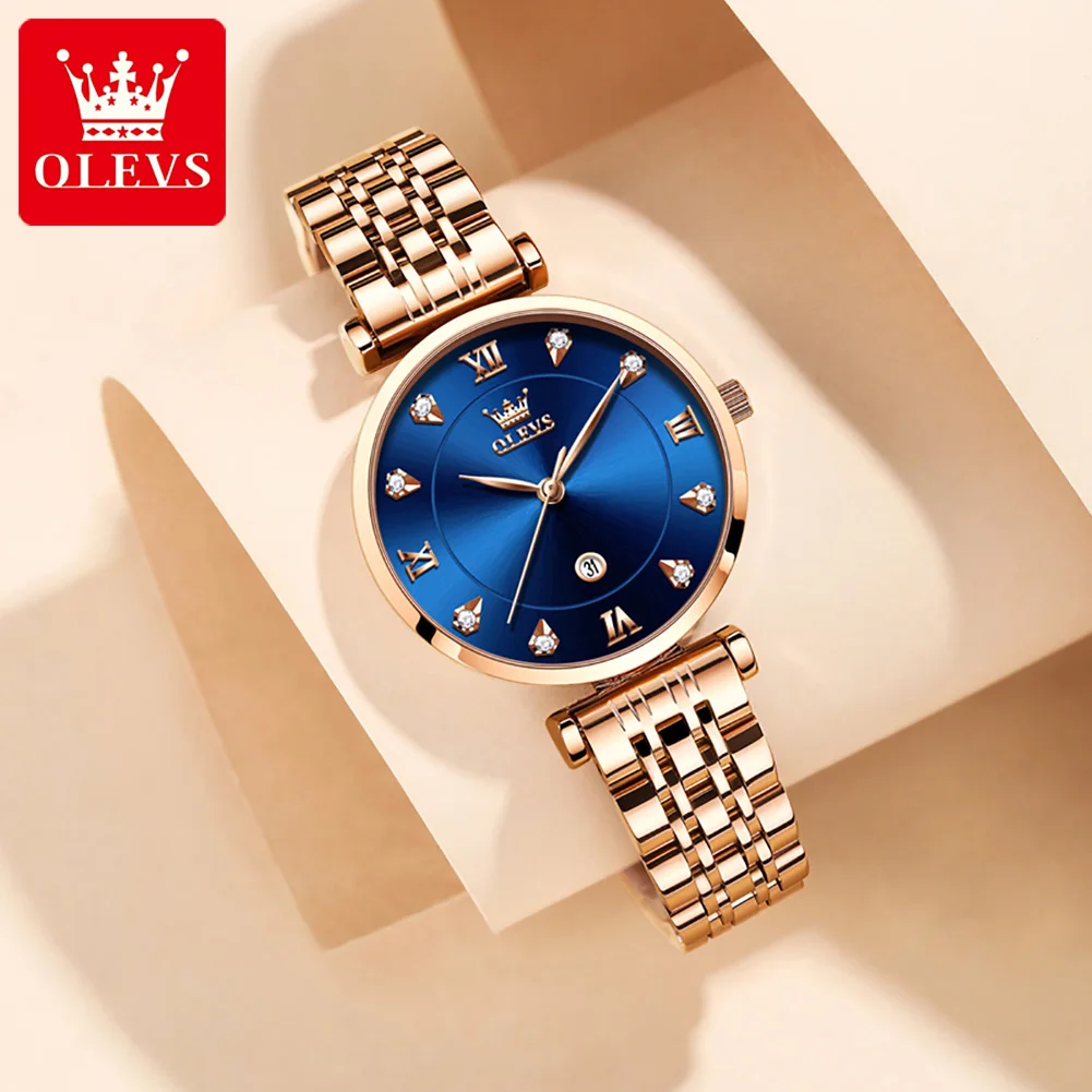 OLEVS 5866 Fashion Original Women\'s Watches Calendar Rose Diamond inlay Quartz watch Simplicity Versatile Brand Lady Wristwatch