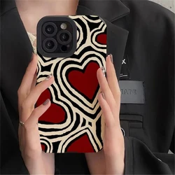 Fashion Romantic Love Hearts Phone Case For iPhone 14 13 15 Pro Max 7 8 Plus SE 11 12 Mini XS X XR Soft Silicone Stripes Cover