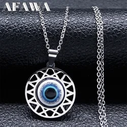 Fashion Turkish Blue Eye Pendant Necklace Stainless Steel Silver Color Blue Lucky Eyes Necklaces Gift Jewelry Collier N8023S01