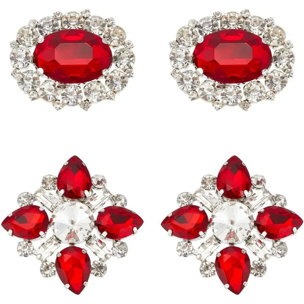 2 Pairs 2 Styles Rhinestone Shoe Clips, Red Alloy Rhinestone Crystal Shoe Clips Metal Shoe Buckles Sparkling Decoration