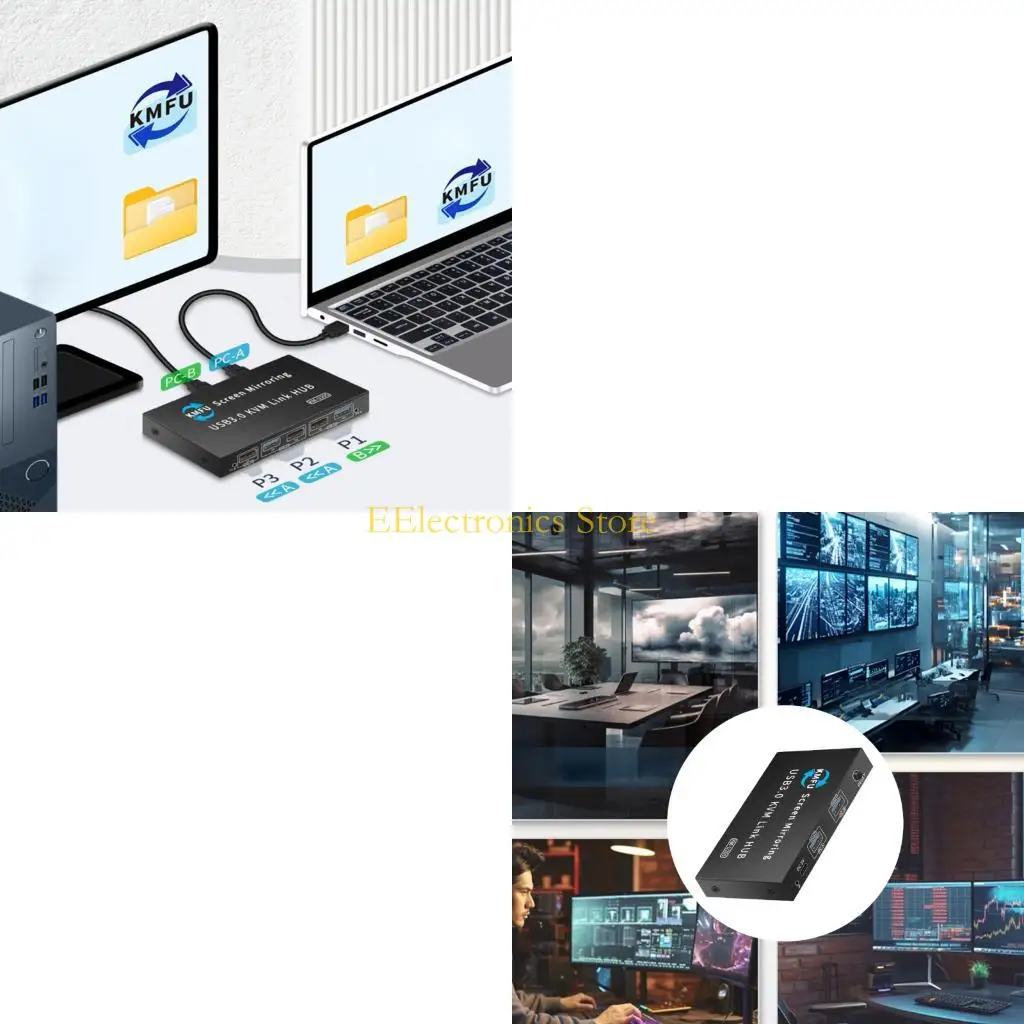 B03C Plugs And Play USB3.0 Keyboards Mouse KVM Switcher Metal For Efficient Workflows