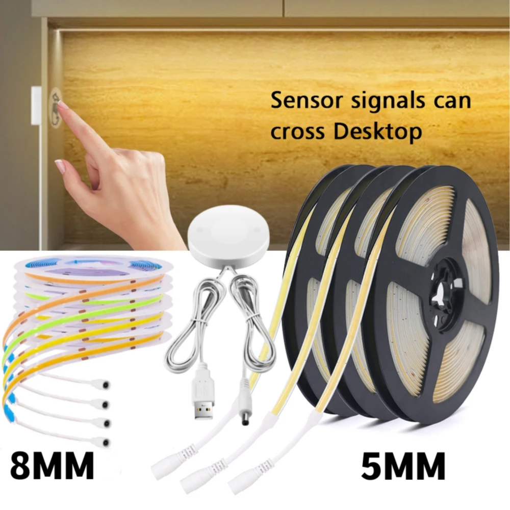 

USB COB полоса с сенсорным диммером и ручным переключателем индукции 5 в 320 светодиодов 5 мм 8 мм PCB гибкий брелок фотомагнитная лента диодный Канат