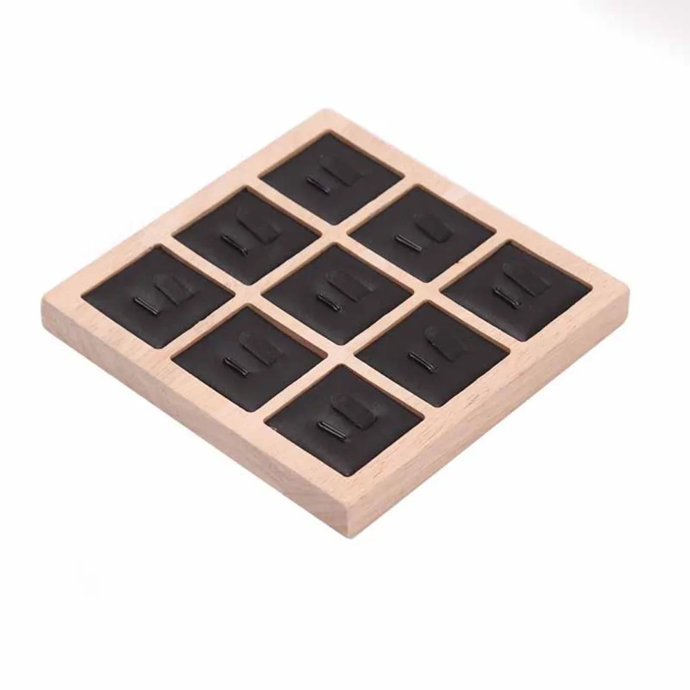

9 Grids Wooden Jewelry Show Props Jewelry Display Ring Holder Case Earrings Rings Organizer Solid Color Ring Display Rack