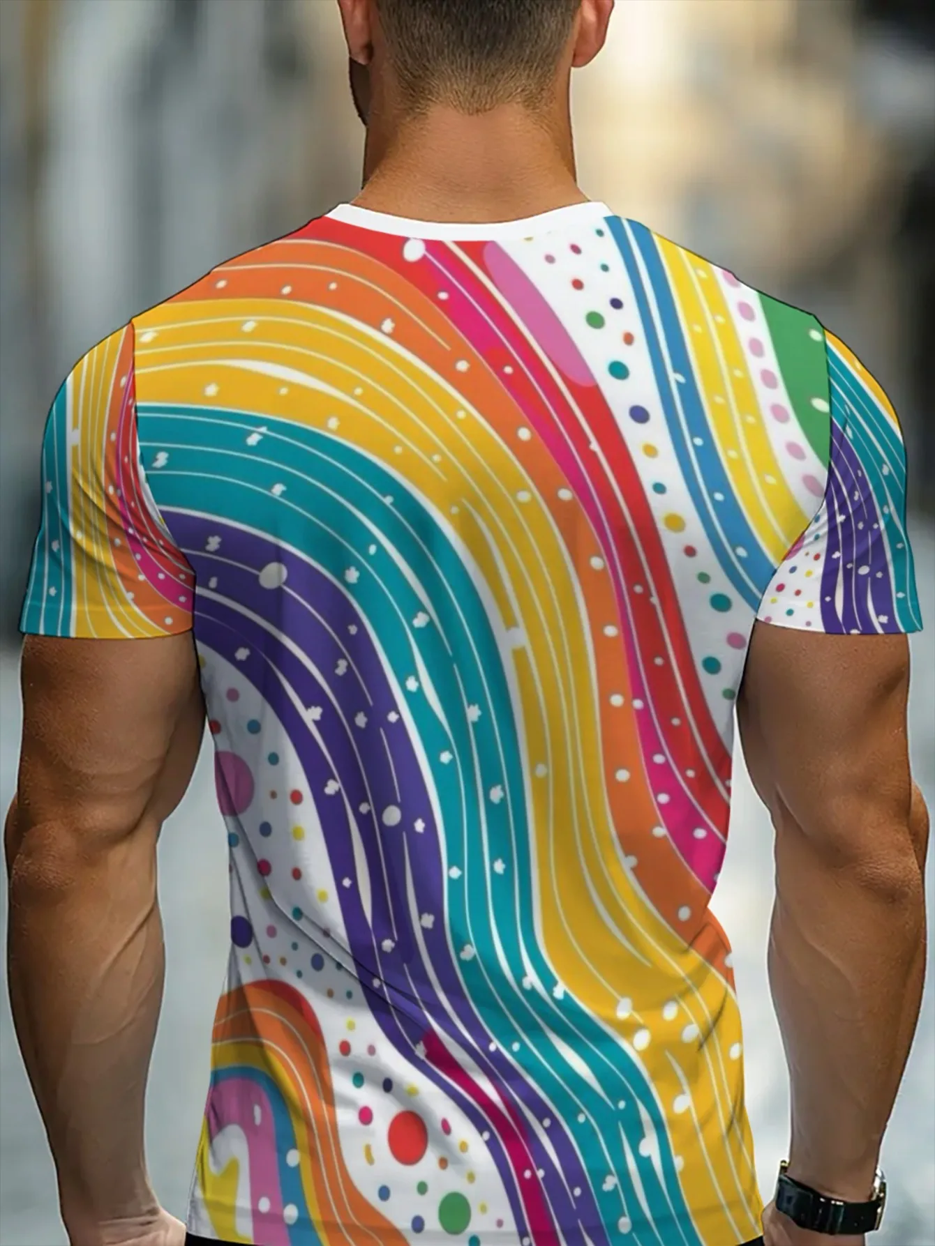 Men Rainbow Swirl Polka Dot 3D Print Crew Neck T Shirt Summer Short Sleeve Casual Street Tee