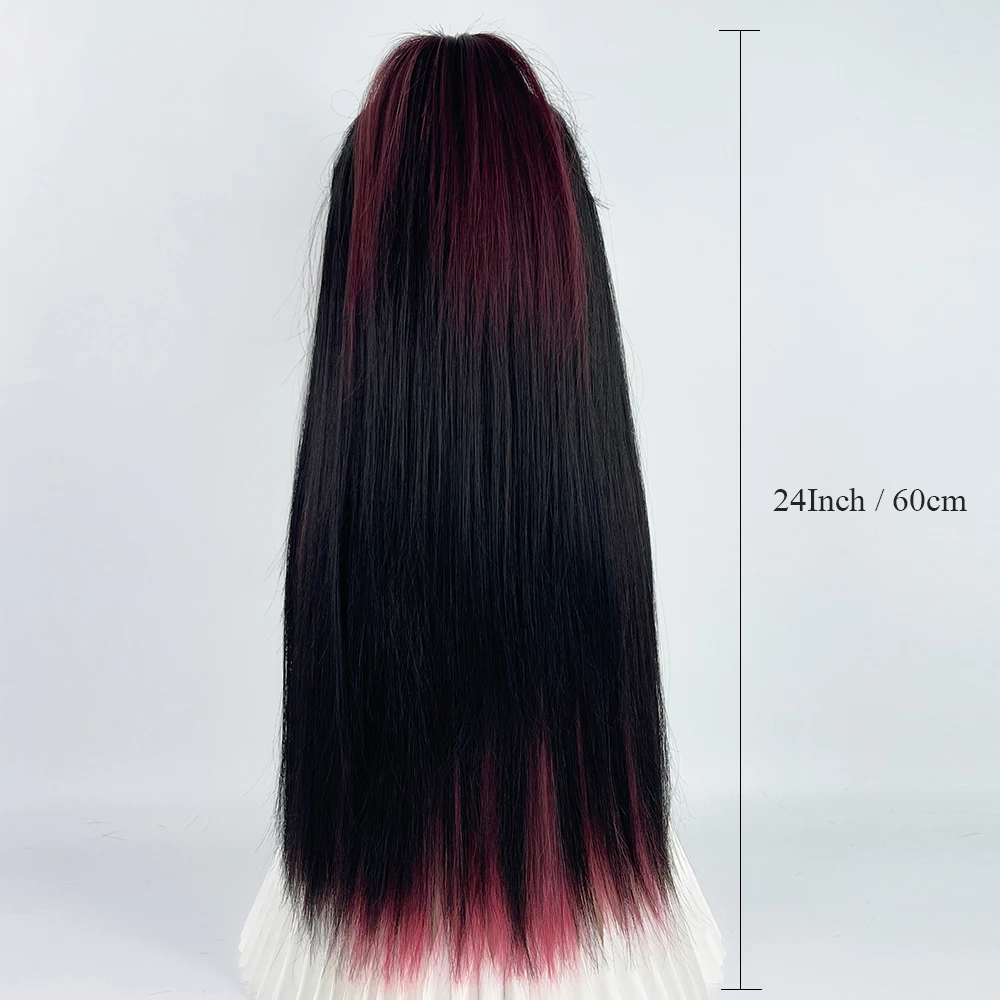 VICWIG Black Pink Highlights Long Straight Synthetic Wig Double Color Hair Girl Cosplay Daily Use With Bangs Lolita Wigs