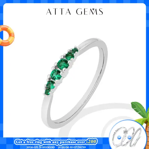 ATTAGEMS S925 Silver Ruby Women Ring Sapphire Men's Ring Minimalist Graduated Emerald Stackable Band May Birthstone Jewelry Gift