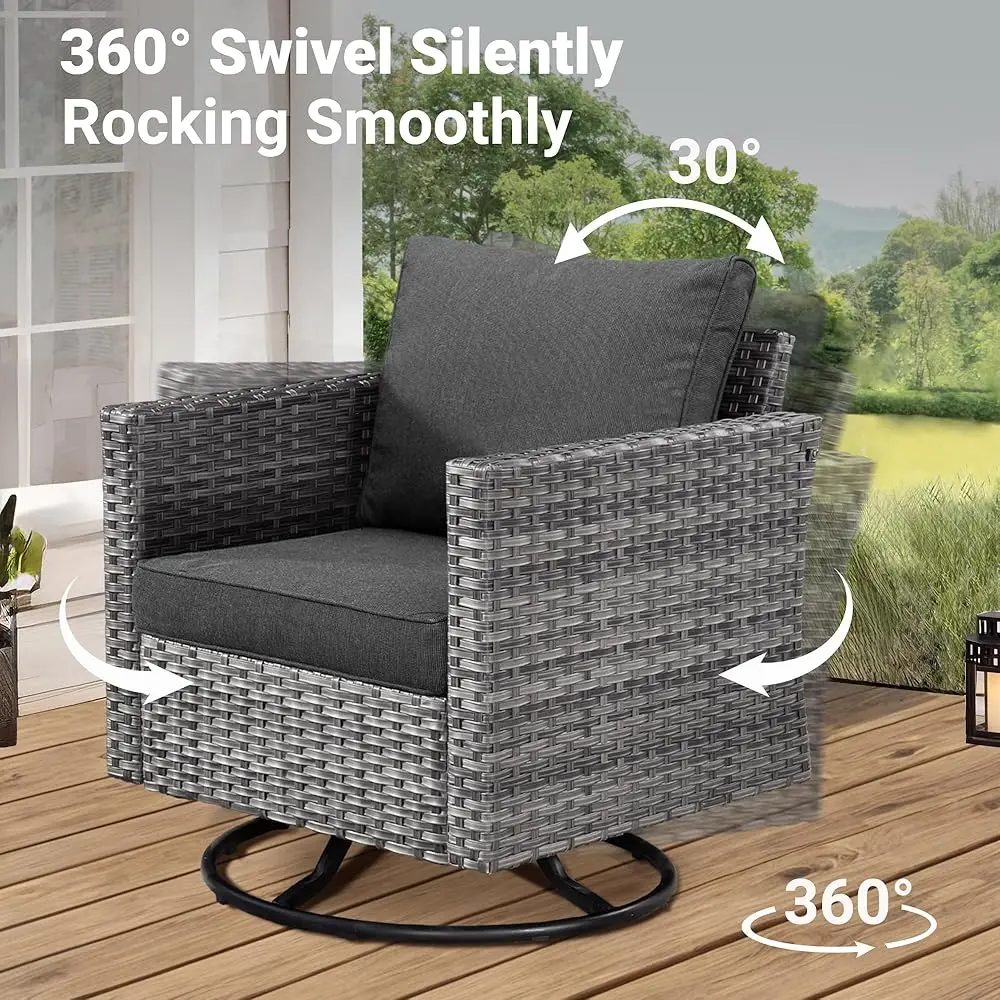 3 Pieces Patio Swivel Chairs With Side Table, Outdoor Wicker Rochairs Of 2 With Comfy Cushions, Rattan Glider Rocker Bistro Set