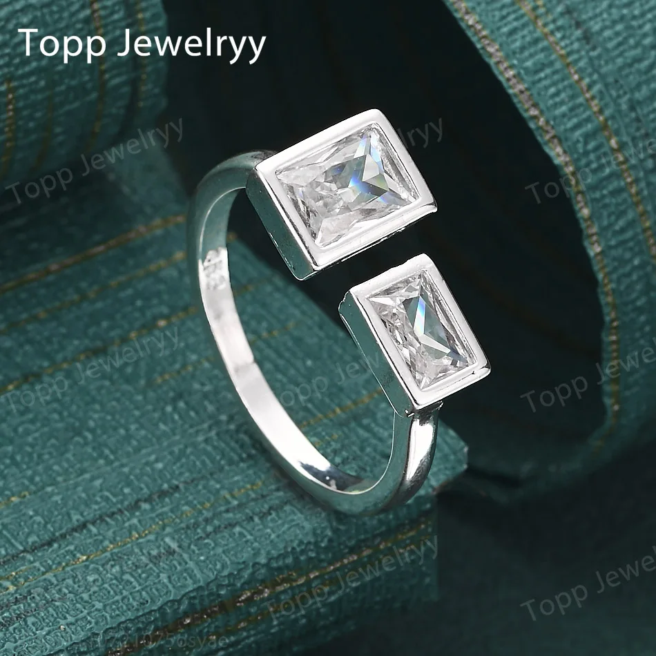 

Luxury 925 Sterling Silver Beautiful 2 Zircon Open Ring Women Fashion Charm Party Gift Jewelry