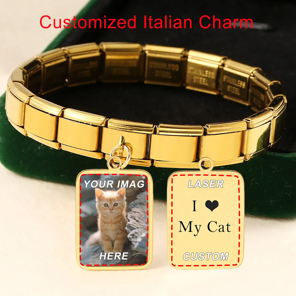 2026 تصميم مربع قلادة مخصصة الليزر والصورة مخصص الإيطالية سحر ربط صالح 9 مللي متر سوار مجوهرات هدايا #1