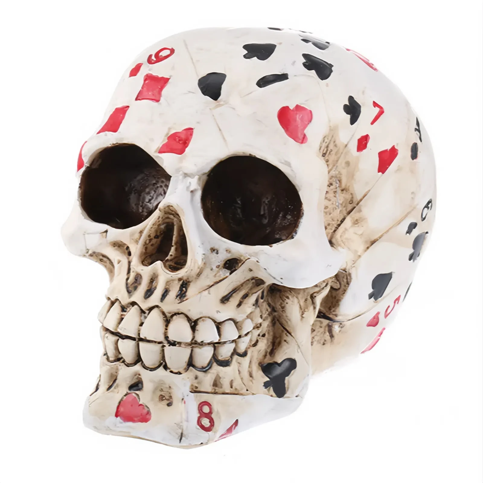 家の装飾ポーカーパターン頭蓋骨像樹脂工芸置物ハロウィン装飾彫刻デスクトップ装飾スケルトンモデル