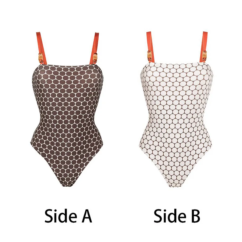 Women Swimsuits Dot Printing Decorated Strap One Piece Paired with a Sun Protection Cover-Up