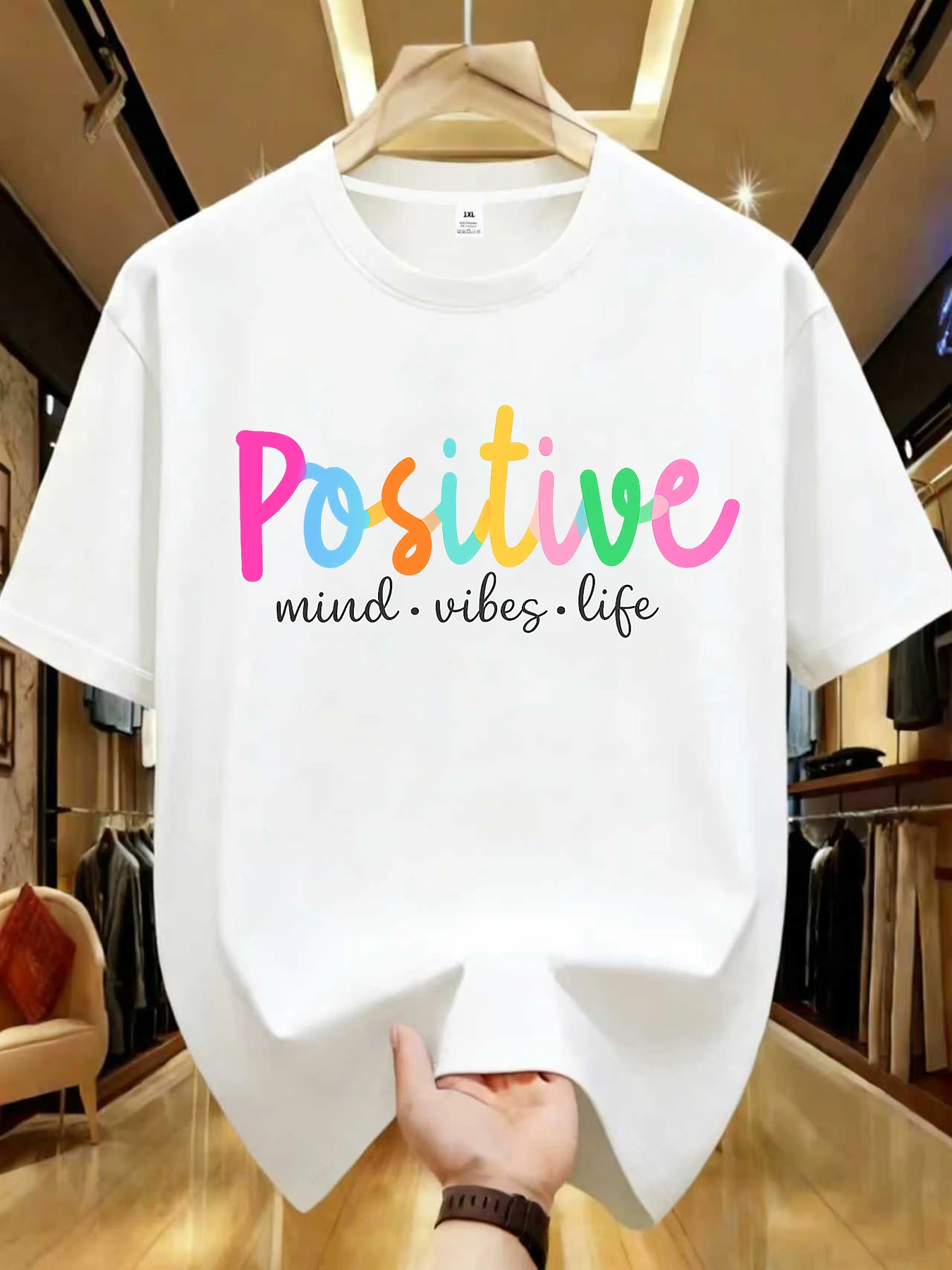 

【WZM1021227】Colorful letter printed plus size women's round neck summer casual short sleeved street fashion versatile T-shirt