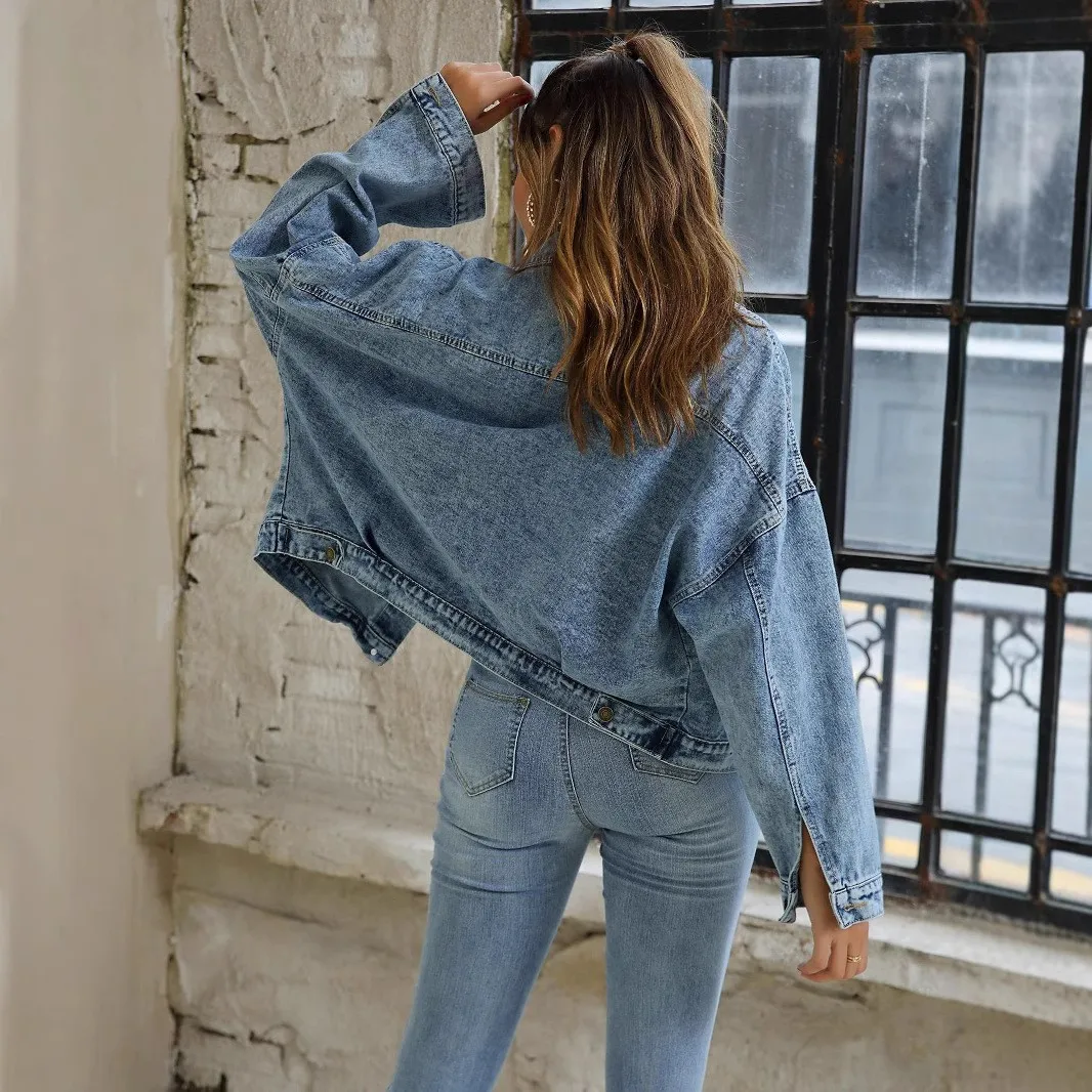Pocket Loose Fit Jacket British Style with Notched Collar Elegant Professional Wrinkle Finish Regular Sleeve Spring for Women