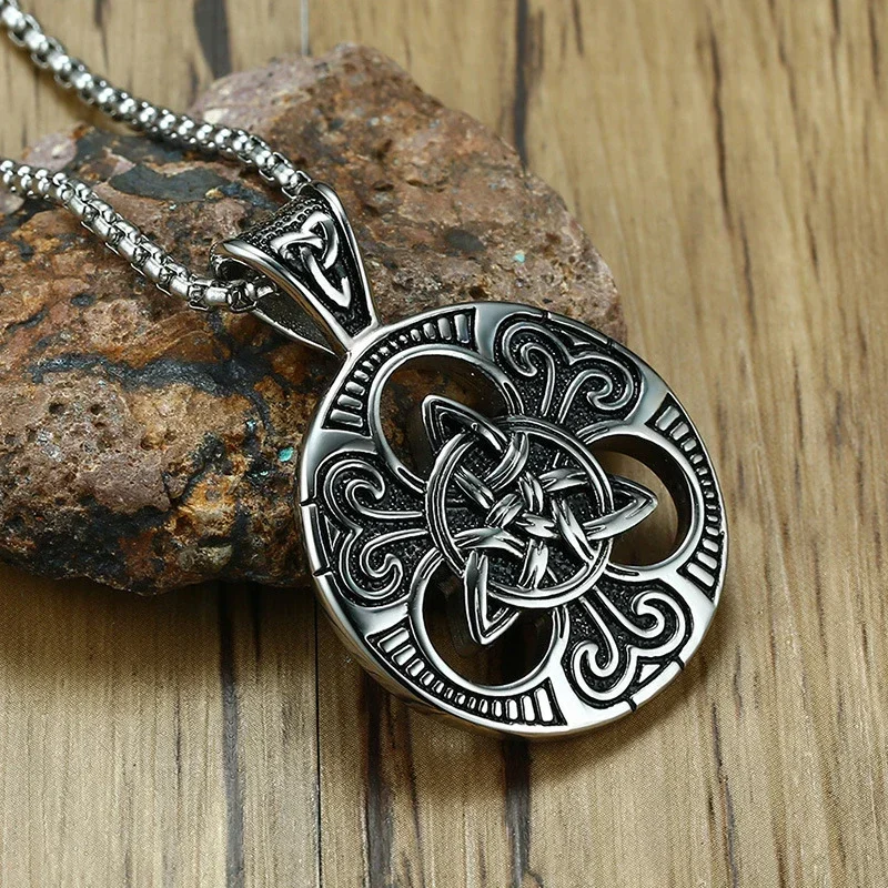 Vintage Stainless Steel Viking Odin Celtics Knot Necklace For Men Chain Punk Irish Concentrics Knot Pendant and Necklace Jewelry