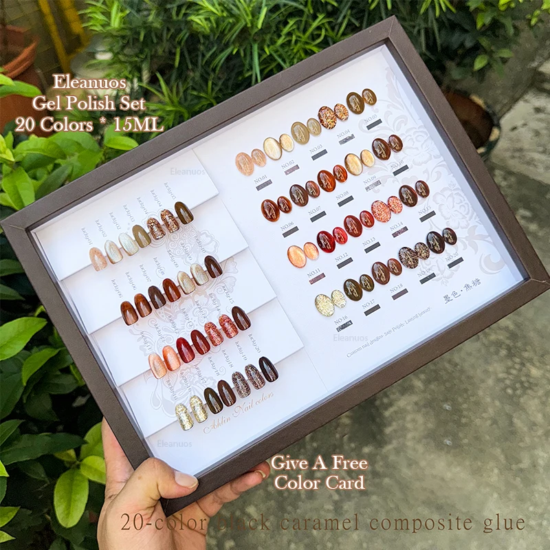 AILIN 20 Colors Black Caramel All-in-One Gel Nail Polish Set Cat Eye Glitter Sheer Solid Platinum Soak Off UV LED Gel for Salon