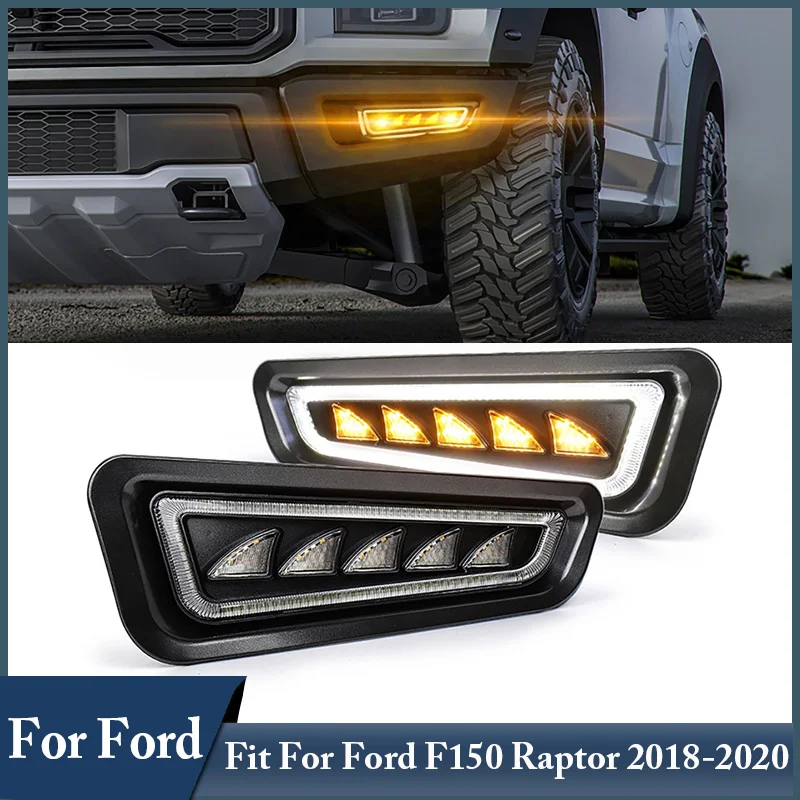 2Pcs/Pair Car LED Fog Lights Turn Signal Lamp Daytime Running Light Fit For Ford F150 Raptor 2018 - 2020 White/Blue/Amber Lights