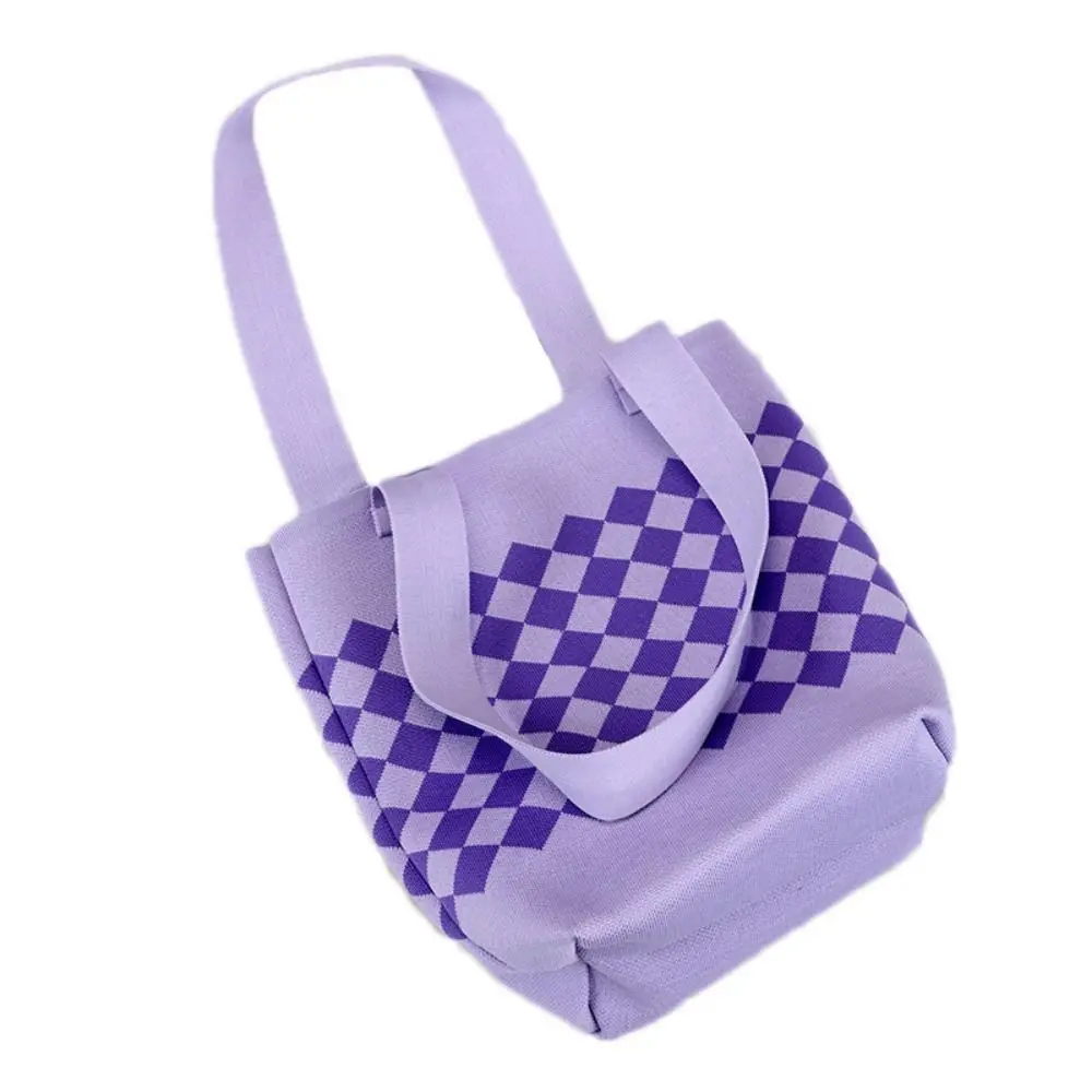 Rhombus Gestrickte Gestrickte Umhängetasche Plaid Bequemer Griff Häkeln Einkaufstasche Große Kapazität Tragbare Damen Handtasche Reise