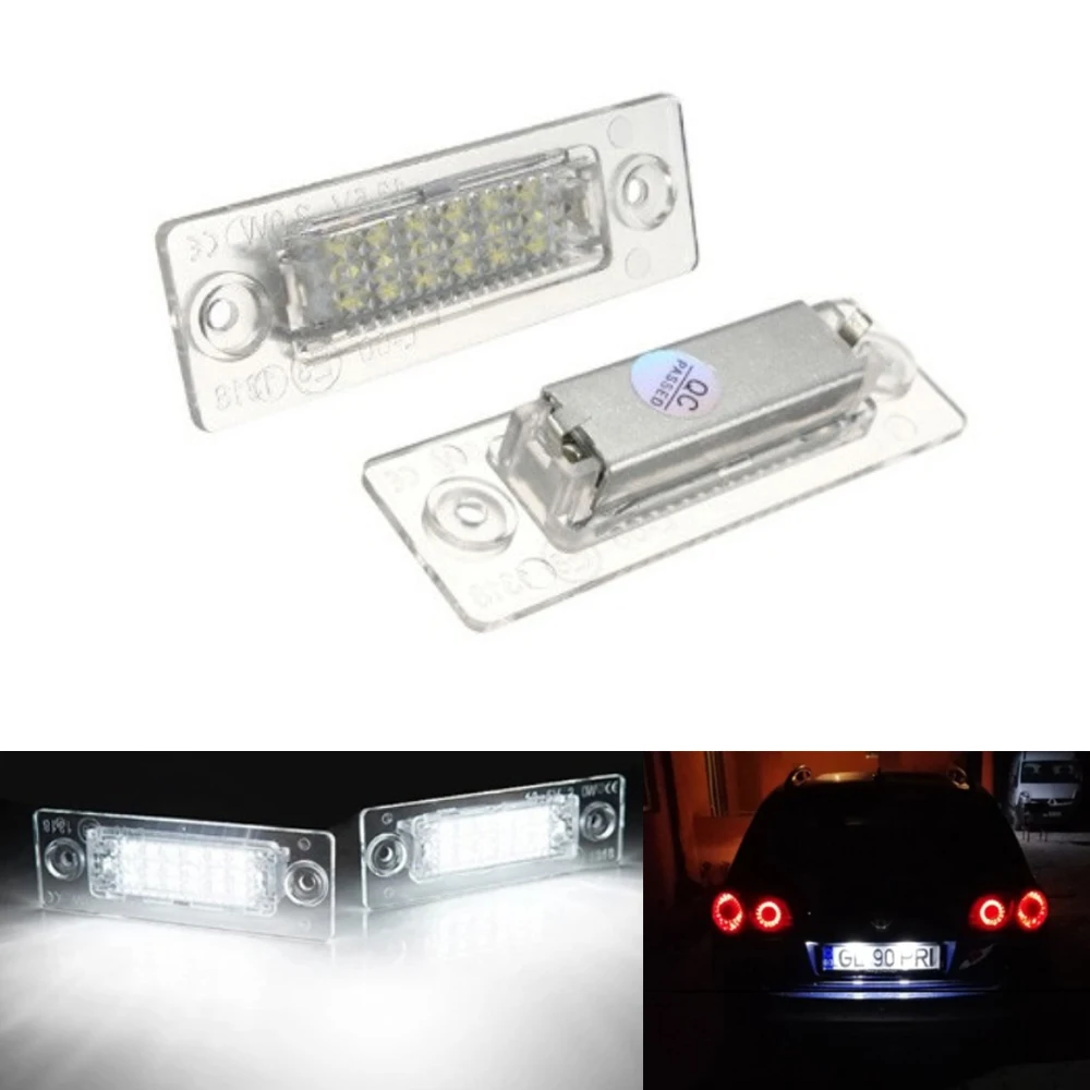 2pcs LED License Number Plate Light For VW Passat B5.5 B6 Transporter T5 Jetta Mk5 Touran MK1 Caddy Golf Plus Mk5 White CANbus