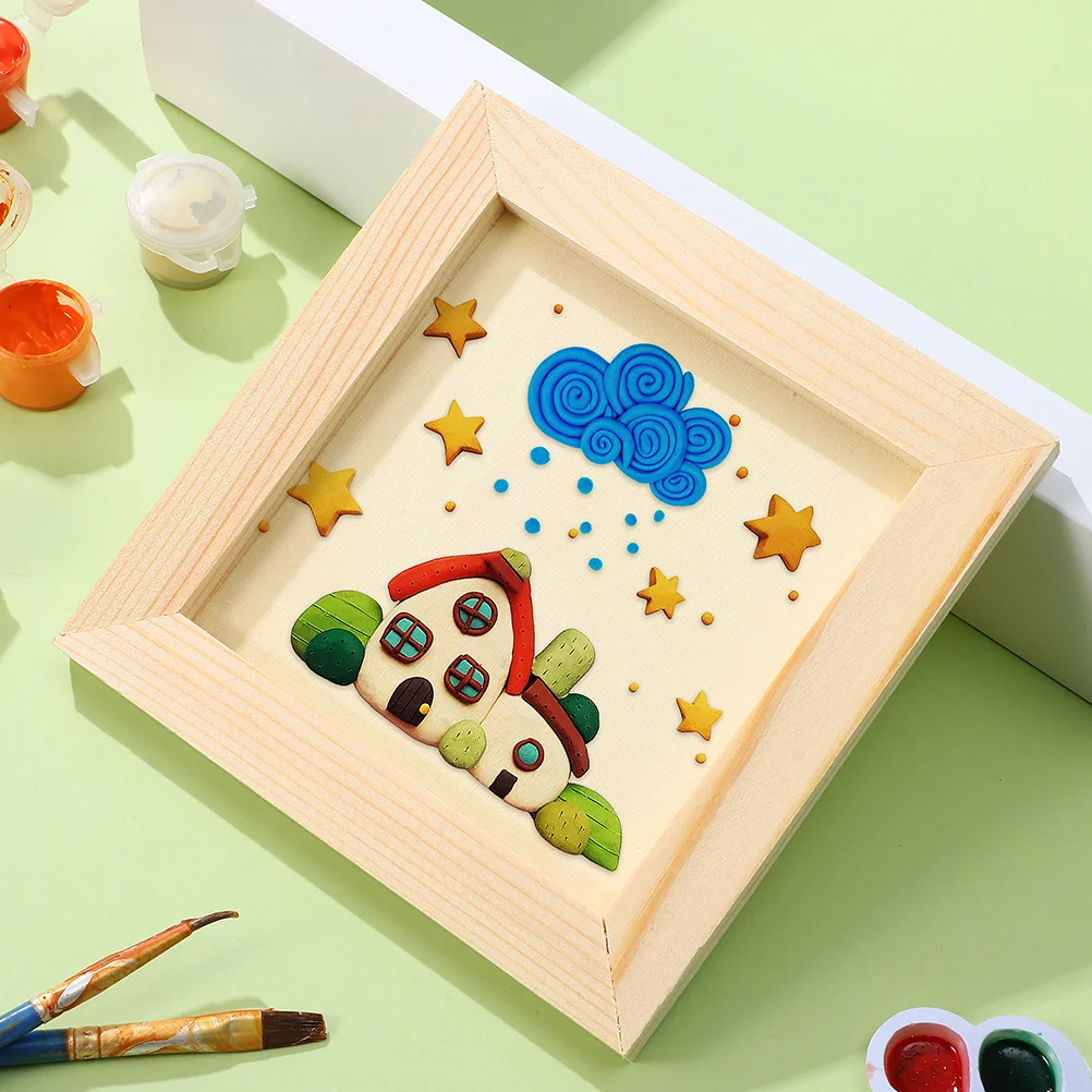 5 Pcs Wooden Frame Clay Picture Photo Child The Photograph Small Squarewooden Mini Craft Frames Painting