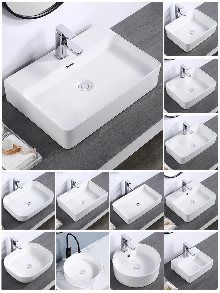 Household Table Basin Art Ceramic Basin Square Washbasin Plate Small Size Balcony Single Basin Bathroom Basin