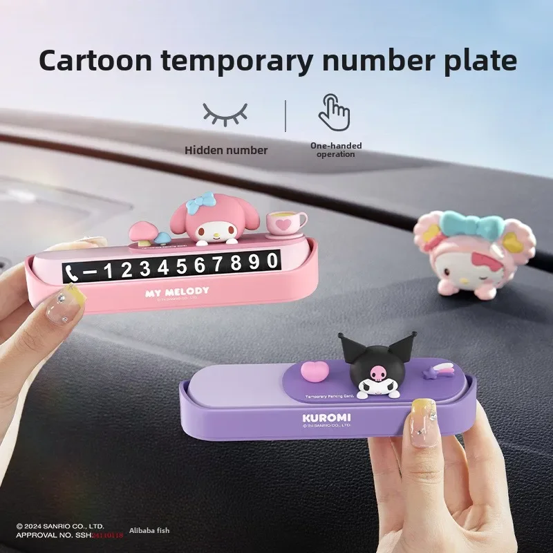 

Sanrio Car Parking Sign Hidden Temporary License Plate Cute Kuromi Melody Cinnamoroll Phone Number Plate Car Interior