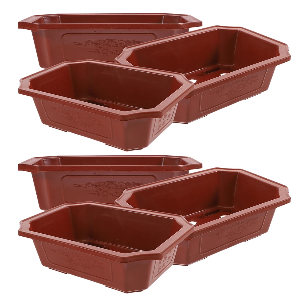 

6pcs Plastic Flower Pots Rectangular Drainable Planters For Indoor Outdoor Garden Balcony House Plants Decorative Planter Pots