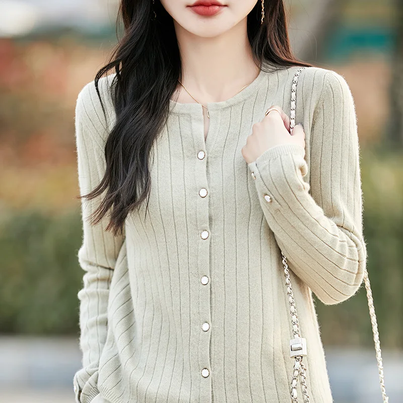 

Кардиган из 100% мериносовой шерсти, женская одежда, короткое вязаное пальто, весна/осень 2023, новая приталенная куртка, модный корейский топ с длинными рукавами