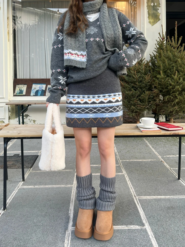 

Женская зимняя шерстяная юбка А-силуэта с узором Fair Isle, на резинке, с высокой талией, облегающая, короткая, повседневная, для города и офиса