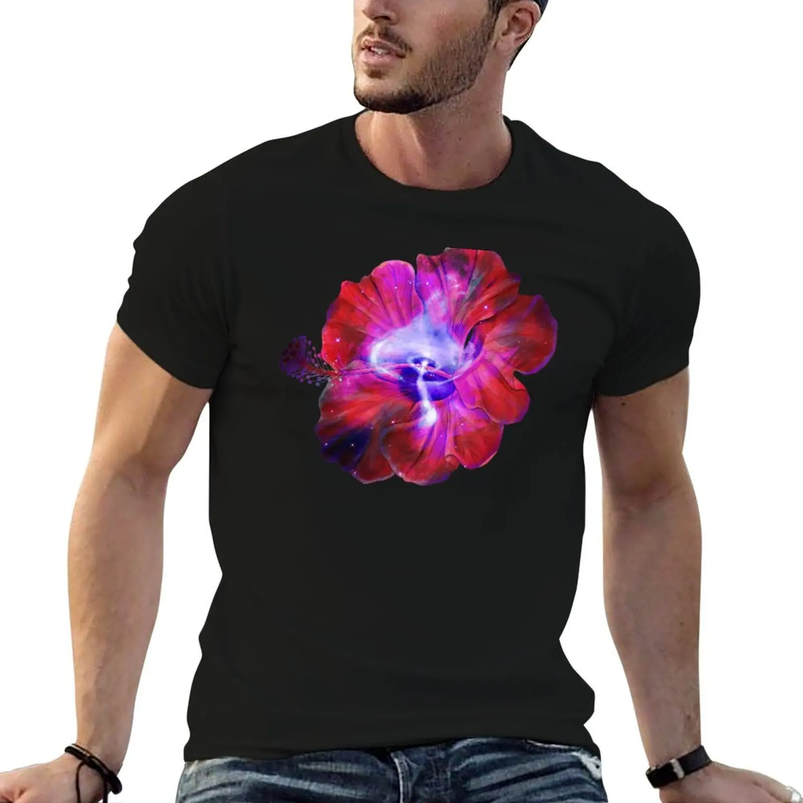 Hibiscus Nebula Elegant Flower T-Shirt Industrial Work Tee Shirt