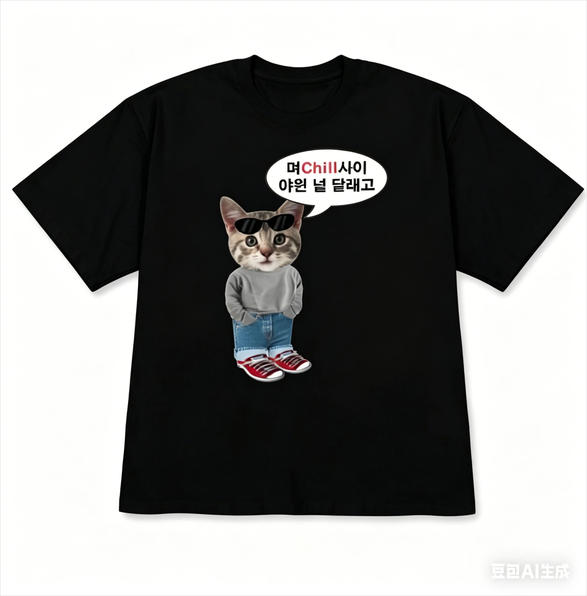 Korean Cool Cat Chill Meme Short-sleeved Printed T-shirt Top Unisex Funny Streetwear Cat Graphic Casual Streetwear for Women Men