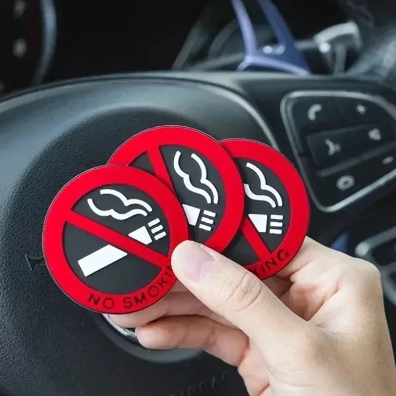 No Smoking Car Stickers Silica Gel Styling Universal Auto Interior Accessories Round Red Sign Vinyl Self Adhesive Sticker Decal