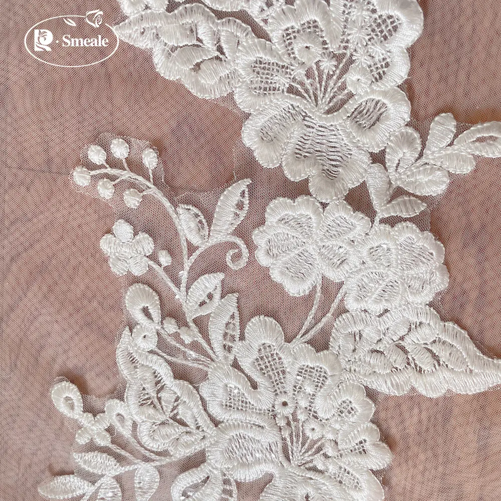 Gestickte Spitzenapplikation für Hochzeitskleider, Brautkopfschmuck-Accessoires, DIY Elfenbein-Patches, RS2735-2, 10 Stück, 5 Paare – Detail 4
