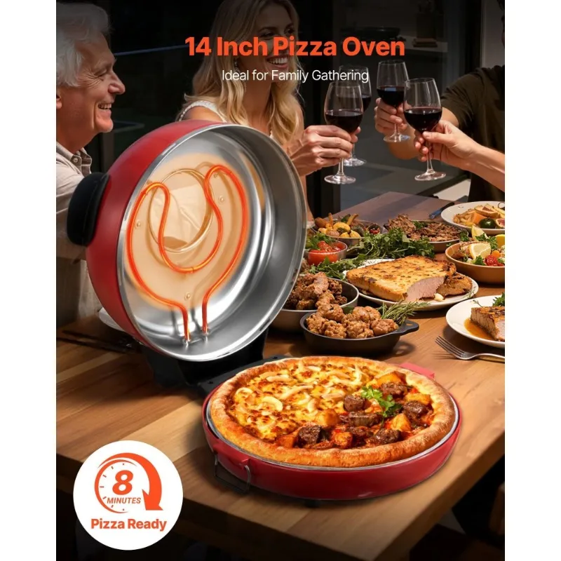 14-Inch electric pizza oven 1600-watt cooker, quartz stone 5-speed temperature control 100% stainless steel toaster