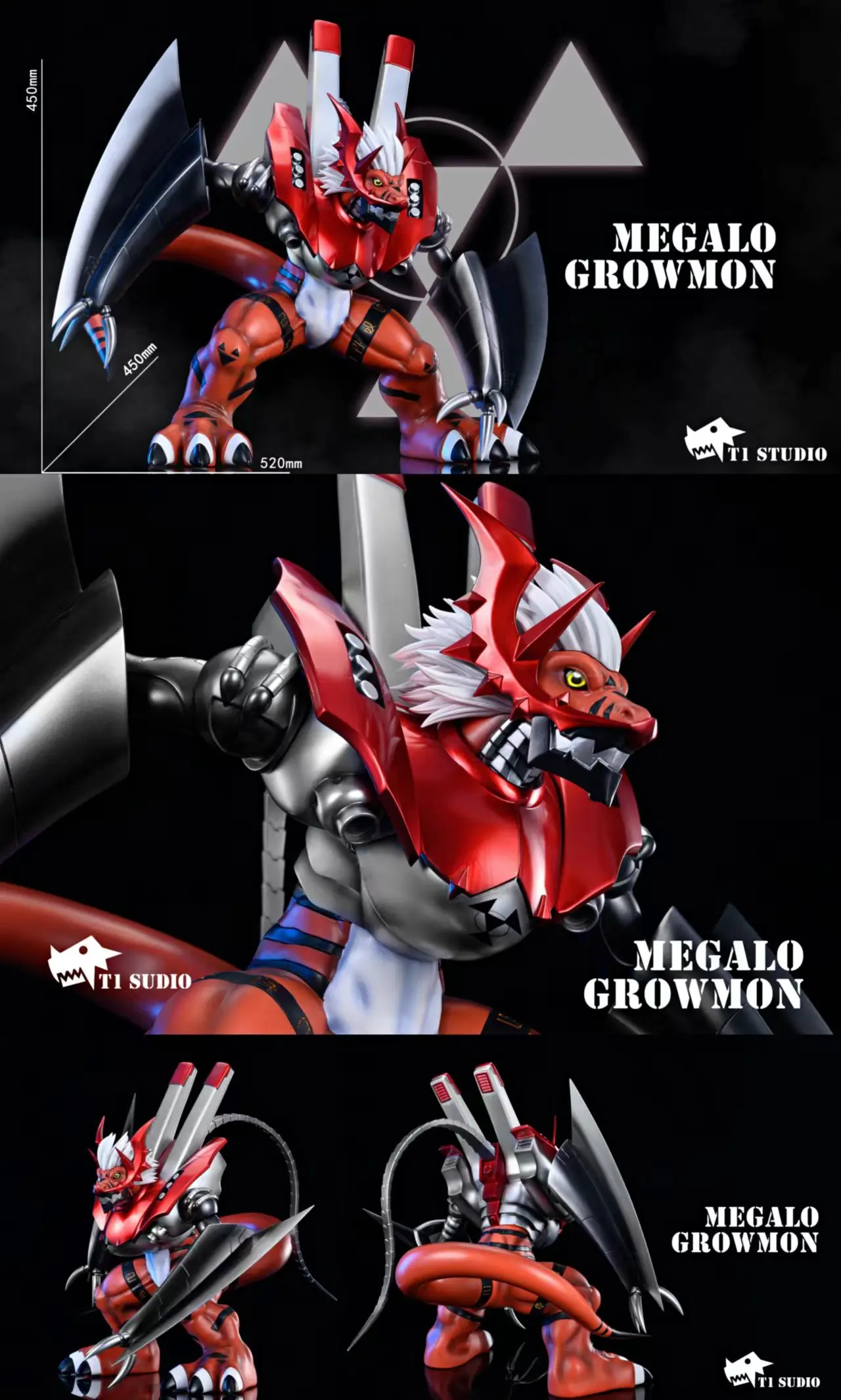 Pre Sale 45Cm T1-Studio Digimon Adventure Gk Megalo Growmon Anime Action Figure Statue Model Ornaments Garage Kit Toys Gift