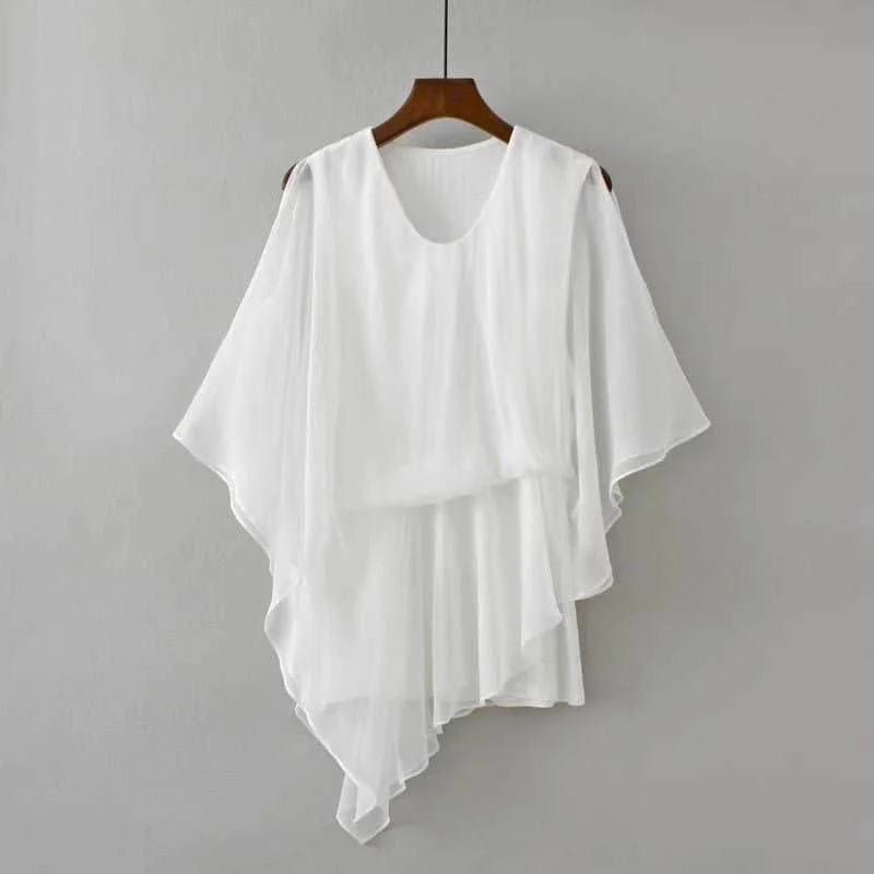 

Chiffon T-shirts for Women Elegant V-neck Gothic Irregular Tops Casual Korean Style Half Sleeve Large Size Aesthetic Clothes