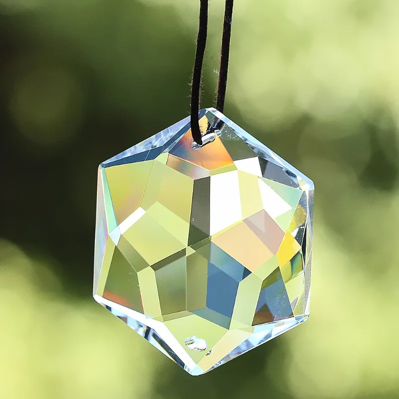 48MM Laser Faceted Prism Hexagram Star of David Metatron Clear Glass Crystal Chandelier Curtain Dangle Rainbow Sun Catcher Decor